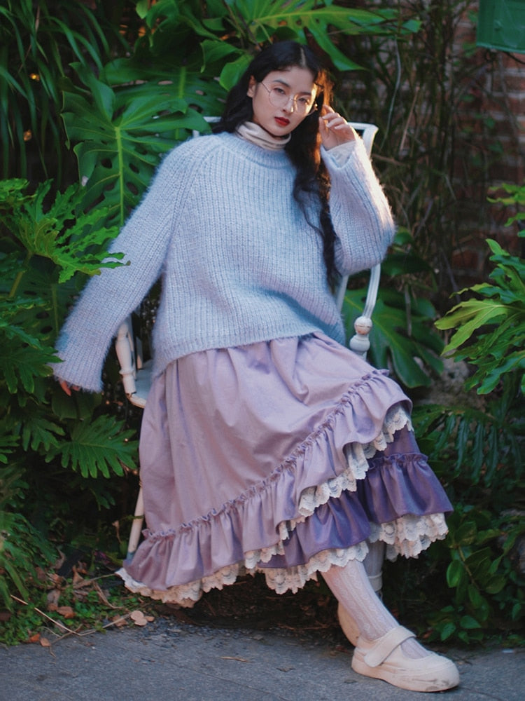 Violet Velvet Layered Ruffle Cottagecore Skirt