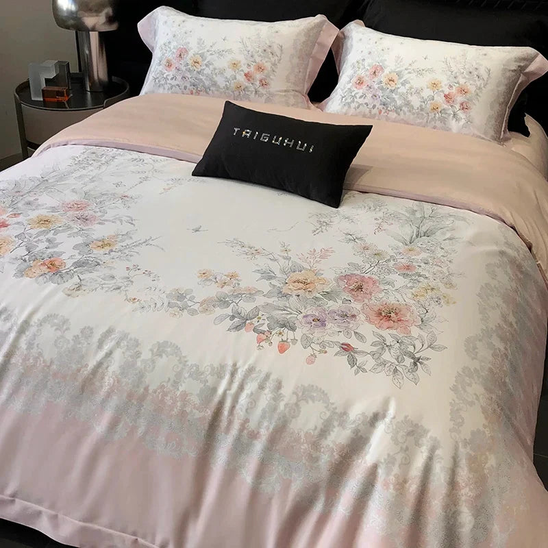 Premium 1000TC Egyptian Cotton Flowers Plant Prints Spring Summer Bedding Set