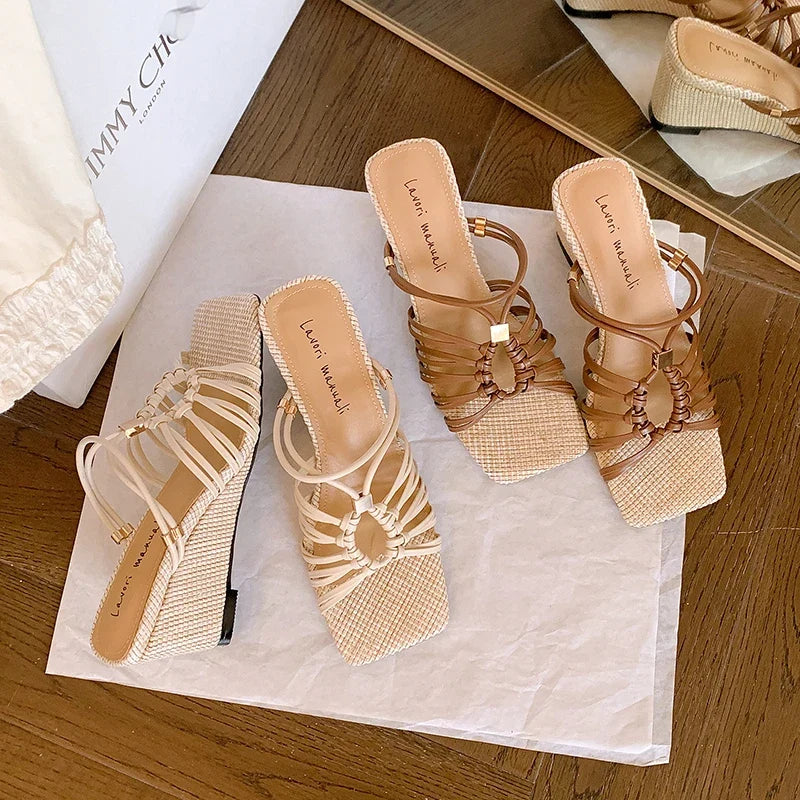 leather woven high Heels