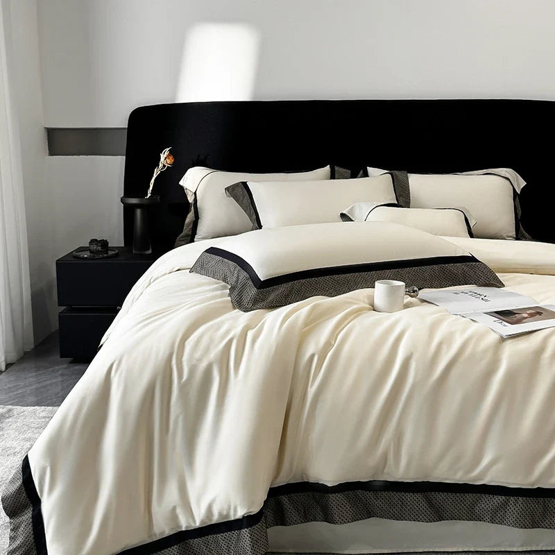4Pcs Premium 1000TC Egyptian Cotton Simple Solid Color Bedding Set