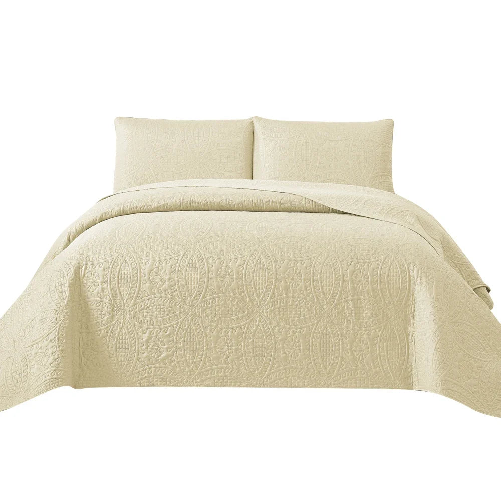 3pcs Luxury Quilted Microfiber Bedspread Coverlet Bedding Set