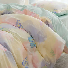 Butterfly Ins Duvet Cover Set No Filler Pillowcase Flat Sheet Korean Style Single Queen Size Girls Boys Home Hotel Bedding Set