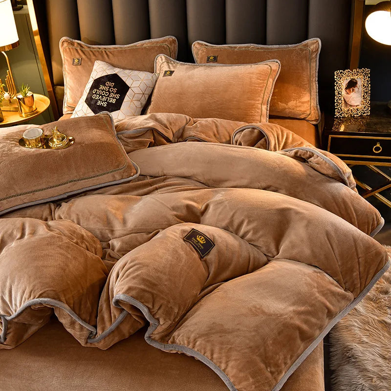 Winter Thicken Warm Velvet Duvet Cover Set Flannel Bedding Set