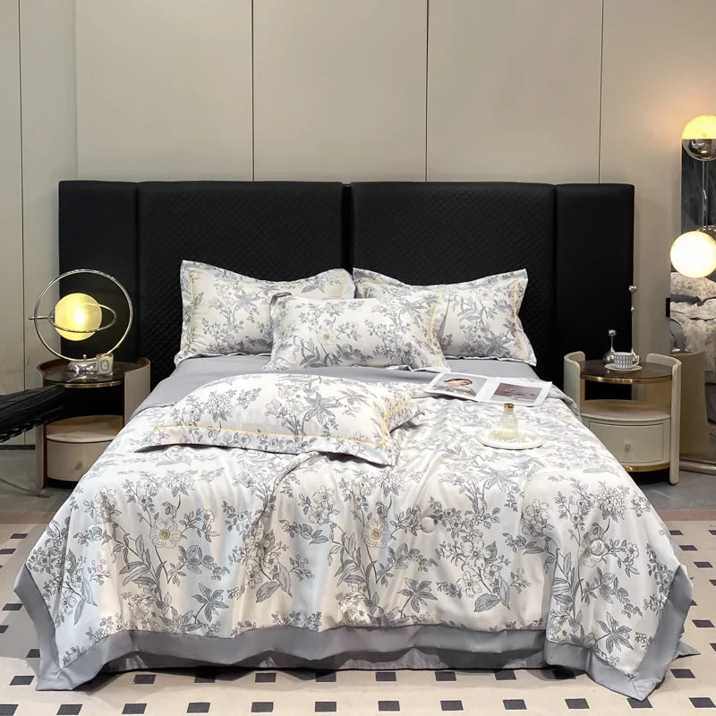 Summer Printed Quilt Set with Pillowcase Washed Cotton Bedding Set