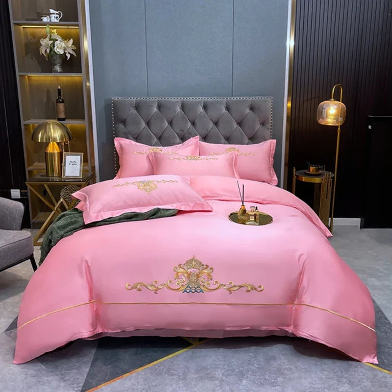 100% Cotton Golden Crown Embroidery Luxury Bedding Set
