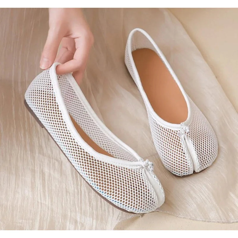 Hollow Out Mesh Split Toe Women Tabi Ballet Flats Comfortable Walking Loafers Casual Ladies Dance Shoe Zapatos De Mujer