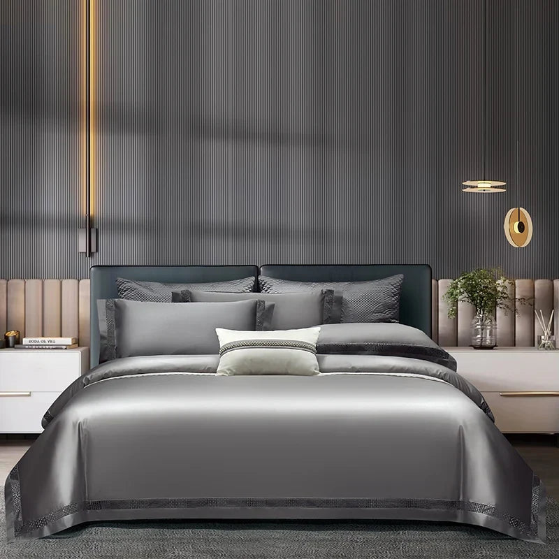 1400TC Egyptian Cotton Grey Luxury Hotel Style Hollow Wide Edge Bedding Set