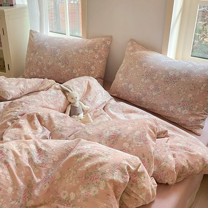 3/4Pcs Set Floral And Polka Dot Print Styles Duvet Cover Bed Sheet Pillowcase Full-Size Bedspread Set 1.5-Sleeper Bedding Set