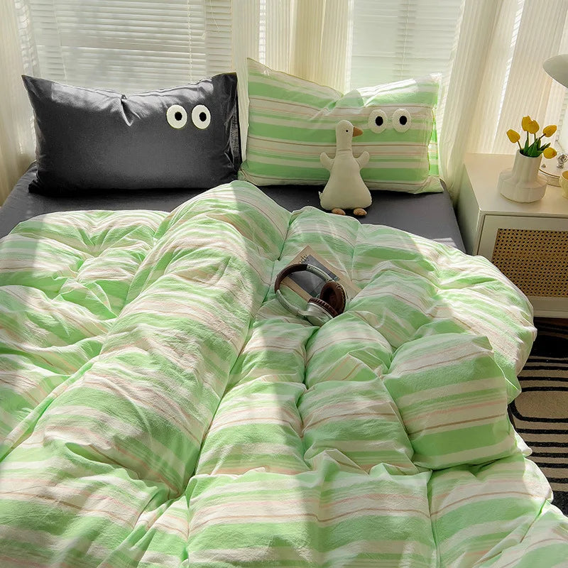 Japanese Plaid 3/4PCS Duvet Cover Set All Seasons Bedding Set