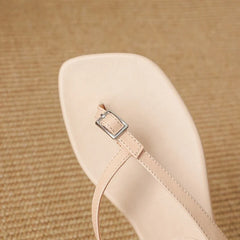 leather cowhide metal buckle simple clip toe exposed toe low Heel