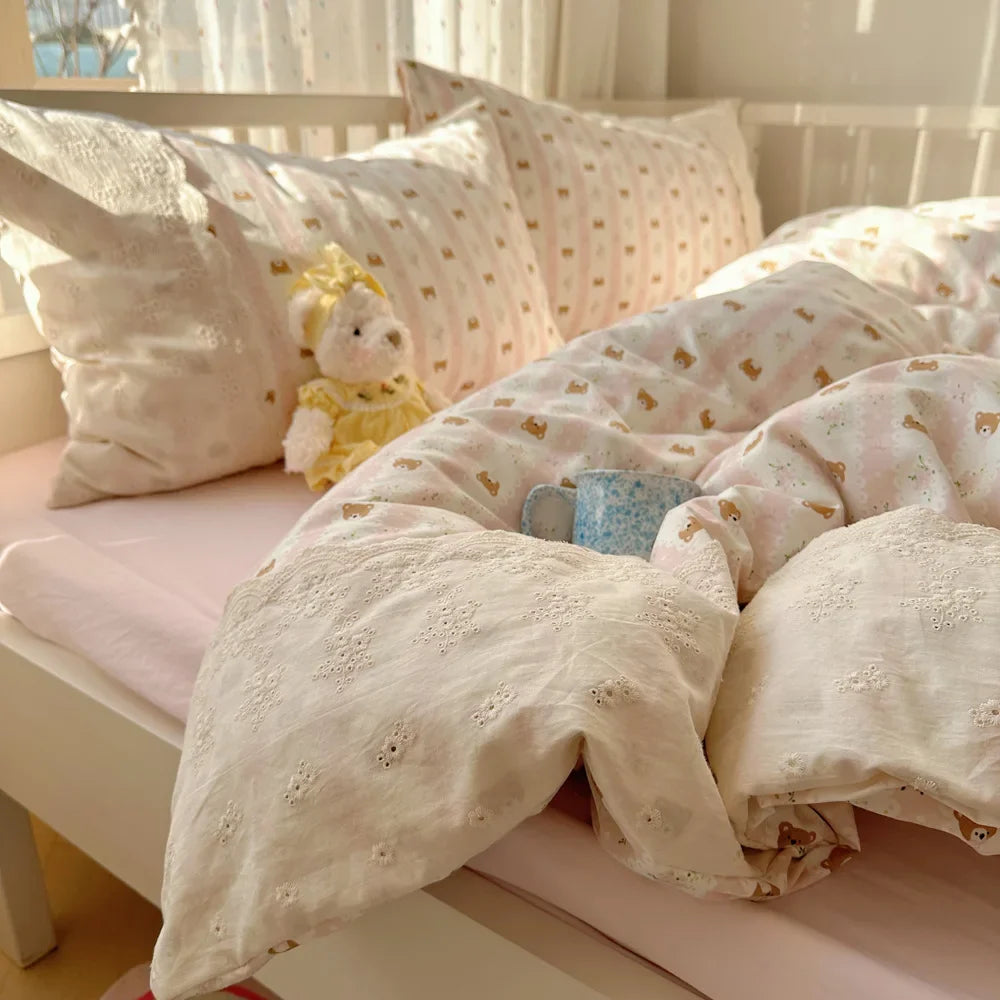 Printed Lace Edge Comforter Cover Sets Bedding Set