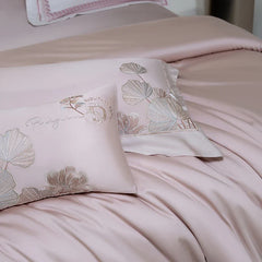 4Pcs Luxury Lotus Flowers Embroidery 1200TC Lyocell Cotton Soft Silky Bedding Set
