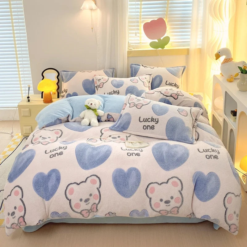Winter Thicken Warm Short Plush Duvet Cover King Double Queen Size Double-side Coral Fleece Quilt Cover Not Including Pillowcase