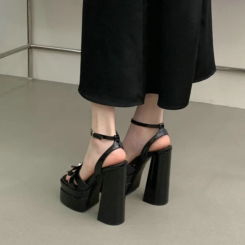 Thick Soled Patent Leather  High Heels