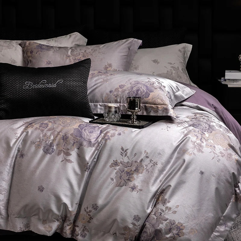 600TC Lyocell Cotton Flowers Jacquard Soft Silky Bedding Set