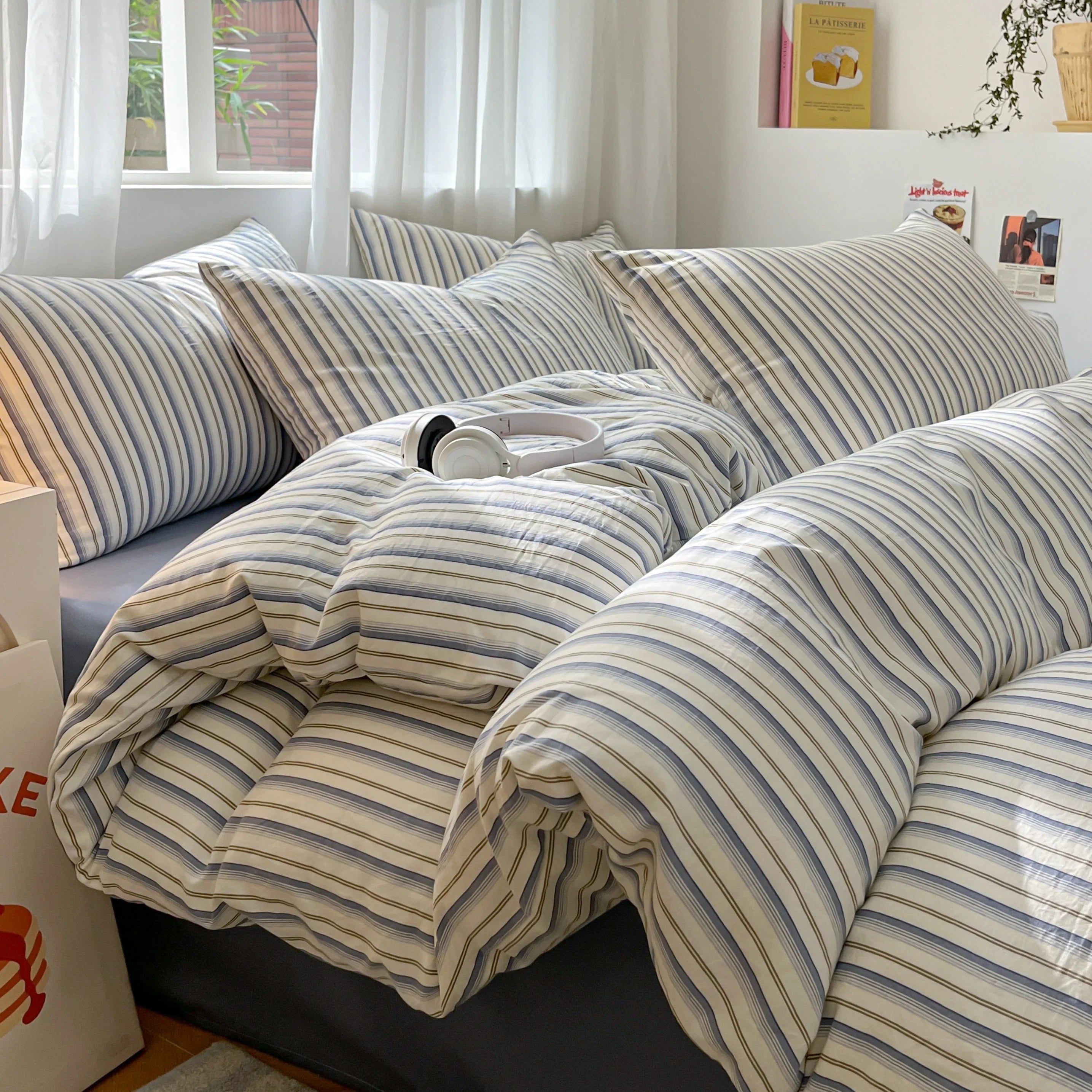 3/4 Pcs Blue Checkered Bedding Set
