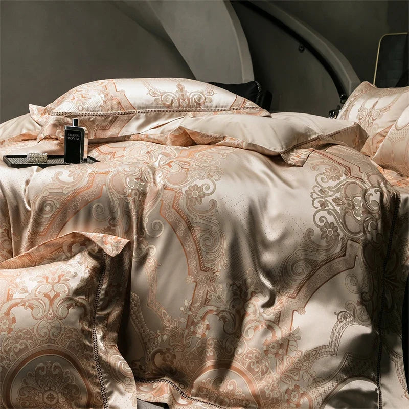4Pcs Luxury European Style Jacquard 1000TC Egyptian Cotton Bedding Set
