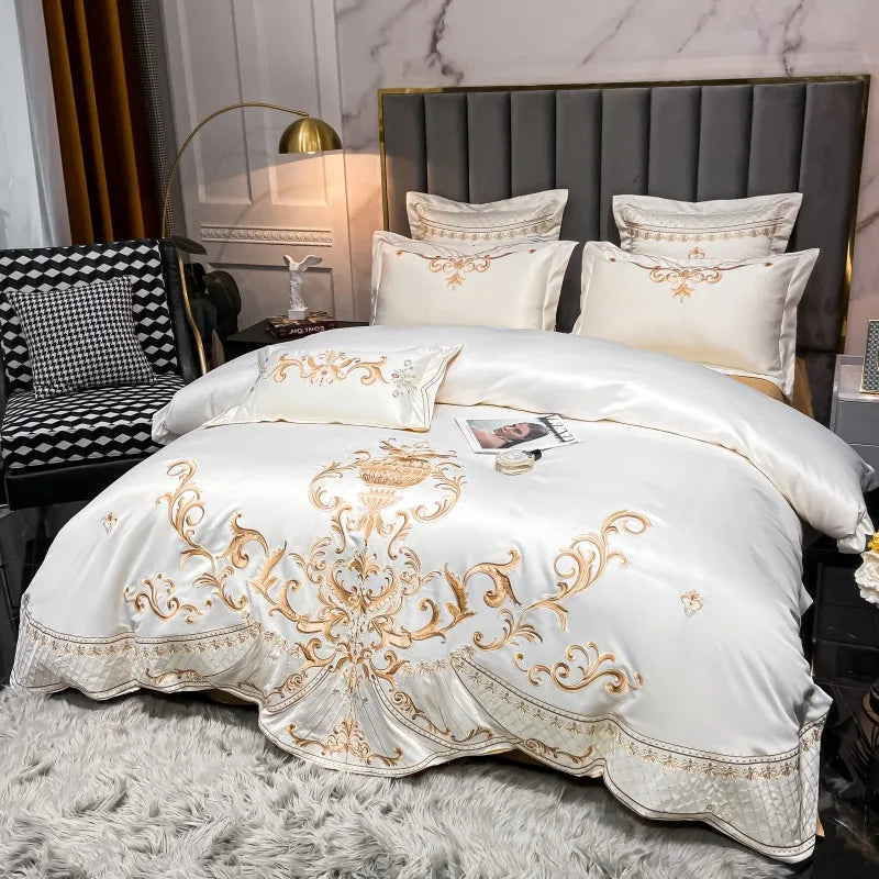 Chic Embroidery Satin Cotton Bedding Set