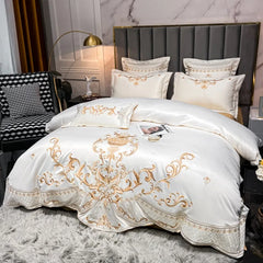 Chic Embroidery Satin Cotton Bedding Set