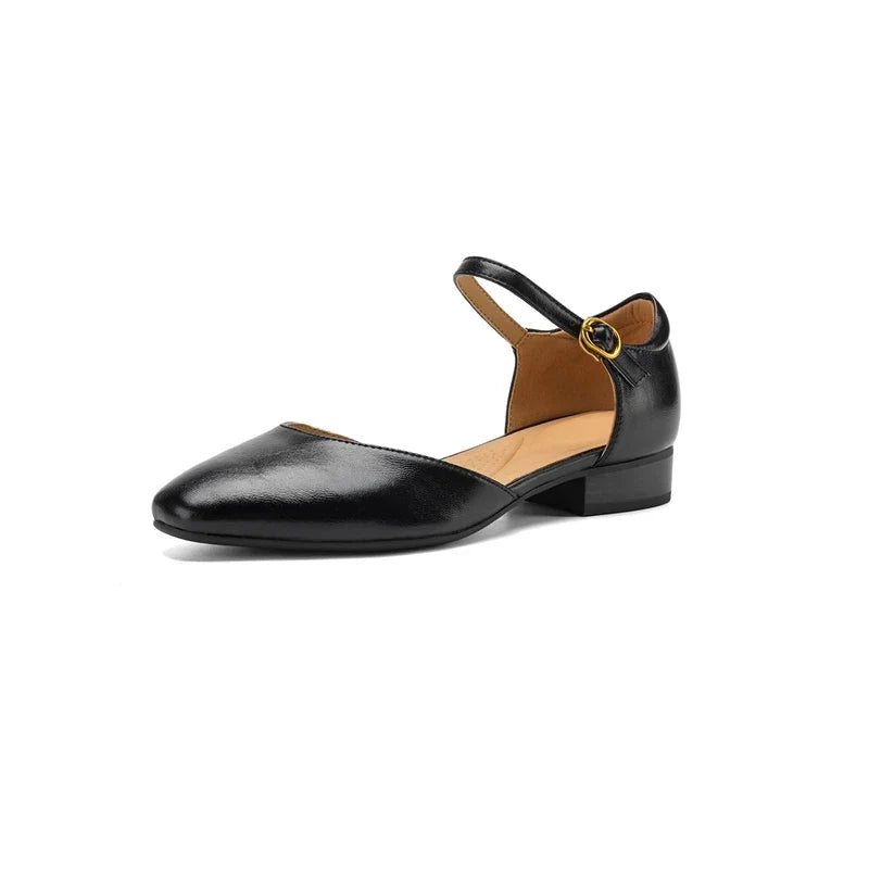 cowhide round toe low Heel