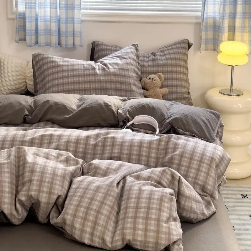 Blue Black Strip Duvet Cover Set with Zipper No Filler Nordic Bed Flat Sheet Pillowcases Single Double Size Girl Boy Bedding Set