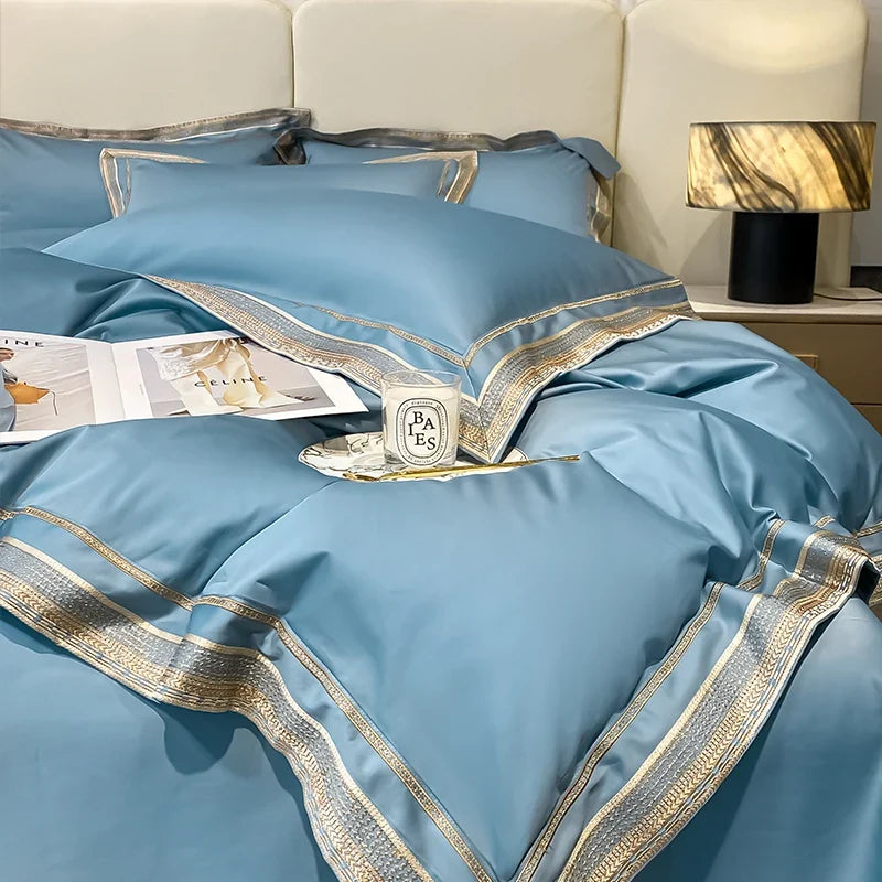 Premium 1000TC Egyptian Cotton Luxury Gold Embroidery Hotel Style Bedding Set