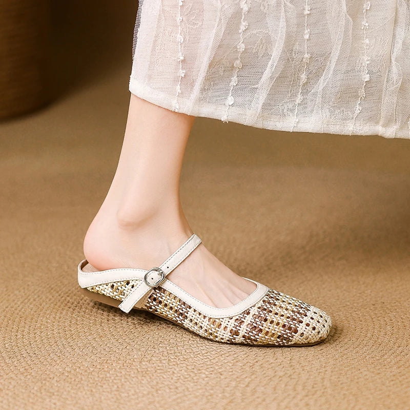 sheepskin woven low Heel