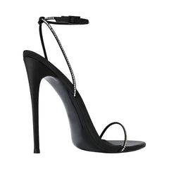 black Satin Crystal Belt buckle Banquet Shoes