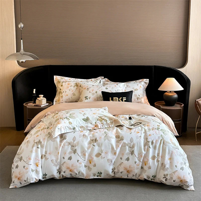 600TC Egyptian Cotton Flowers Butterfly Print Bedding Set