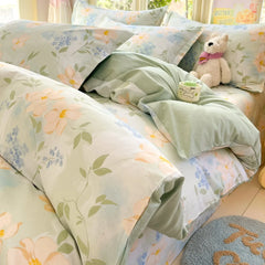 Pastoral Style Florals 100% Cotton Duvet Cover Soft Skin Friendly Single Double Bed Covers Pillowcases Queen King Bedding Set