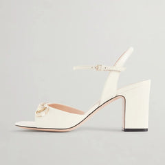 Black Cowhide Square Toe Chunky Heel