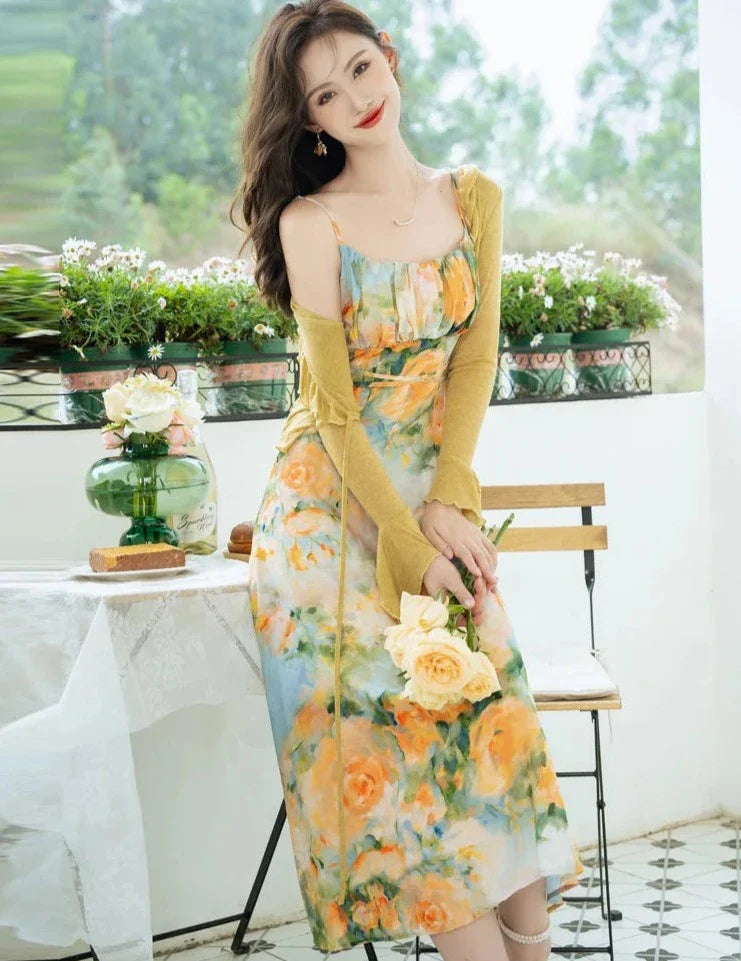 Summer Garden 2-Piece Floral Print Cottagecore Dress Set