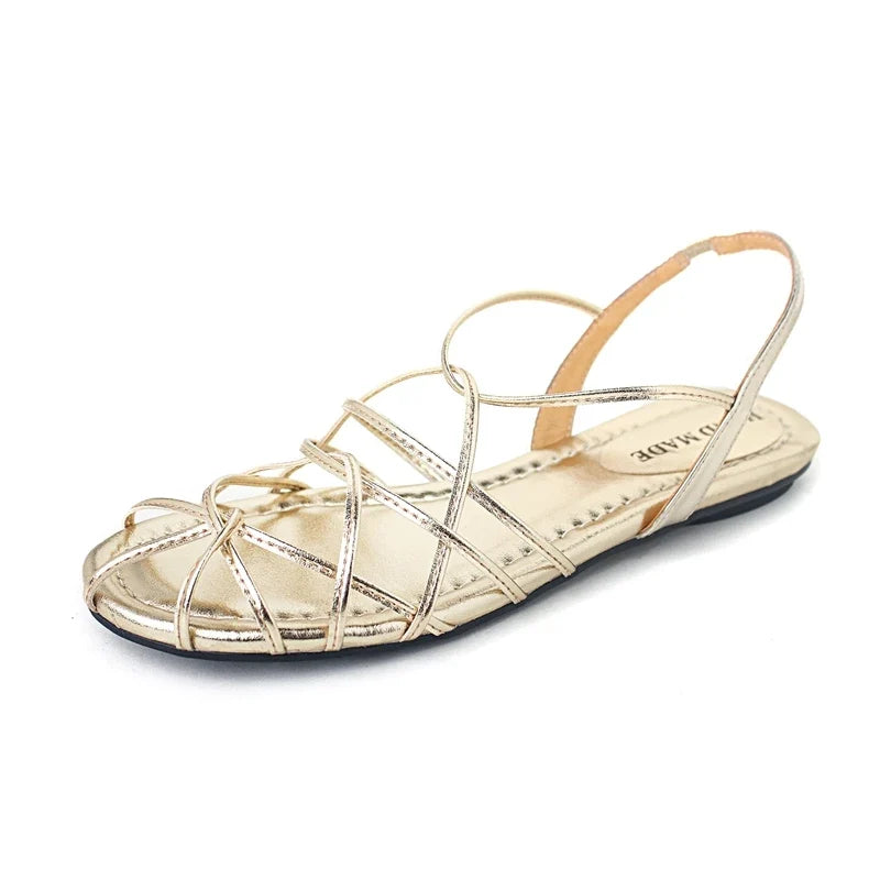 leather cowhide elastic band round toe low Heel
