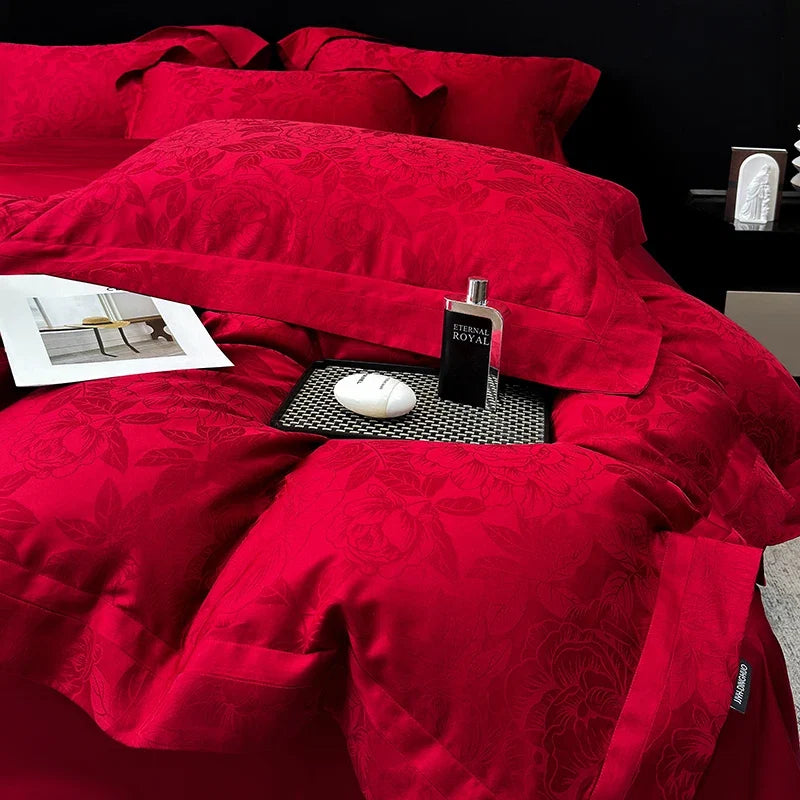 600TC Egyptian Cotton Flowers Jacquard Luxury Queen King Size Bedding Set