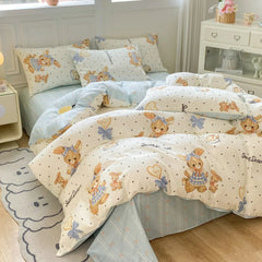 Cotton 4 Piece Bed Set Soft Breathable Bedding