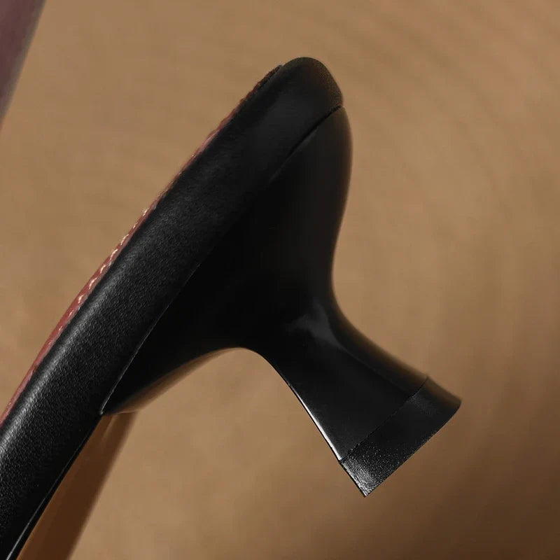 Sheepskin Square Toe Exposed Toe Middle Heel