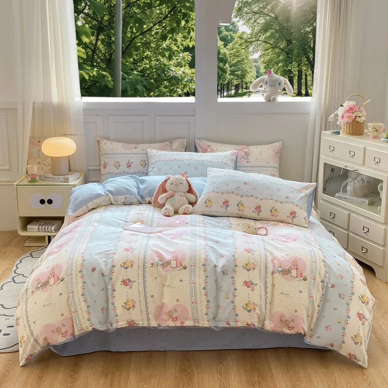 Cotton 4 Piece Bed Set Soft Breathable Bedding