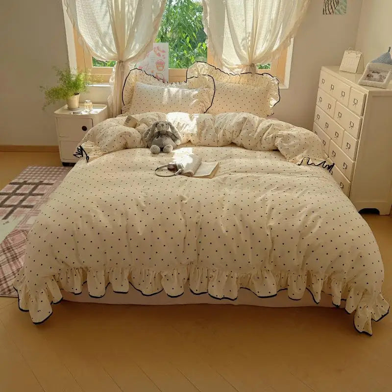 3/4Pcs Korean Princess Style Polka Dots Bedding Set