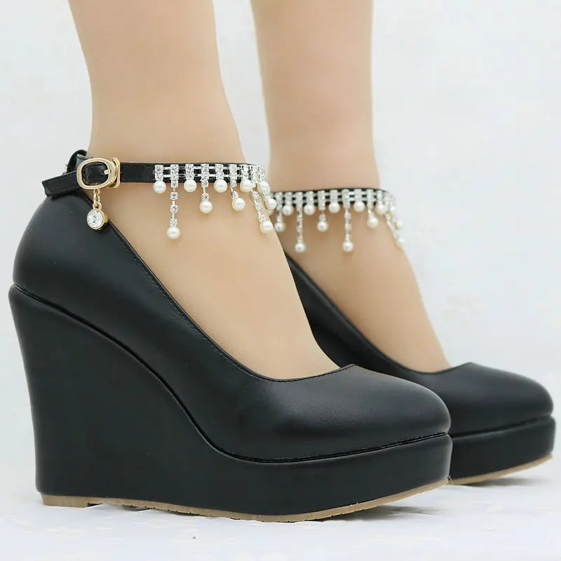 Luxury 11cm White Round Head Water Platform Wedges Shoes