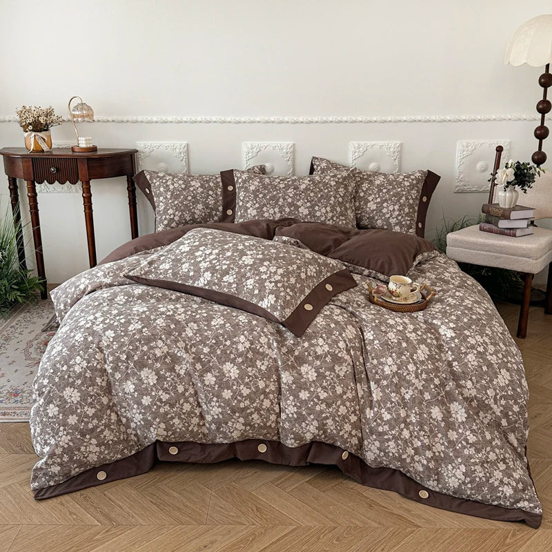 3/4Pcs Korean Princess Style Floral Bedding Set
