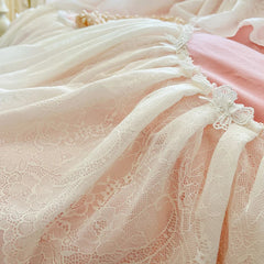 4/6Pcs Pink White Princess Wedding Bedding Sets