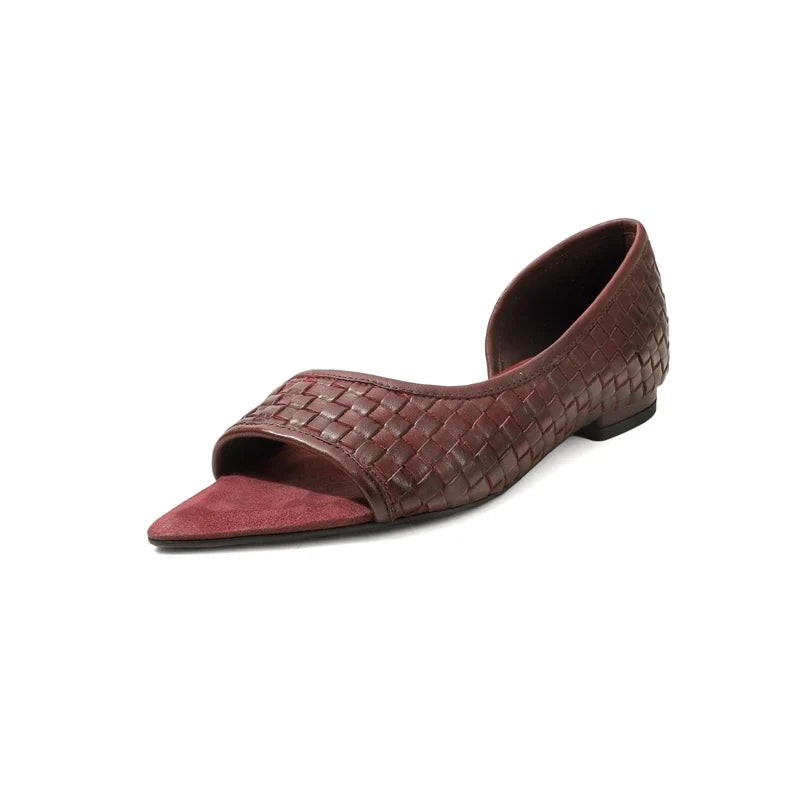 leather woven cowhide low Heel