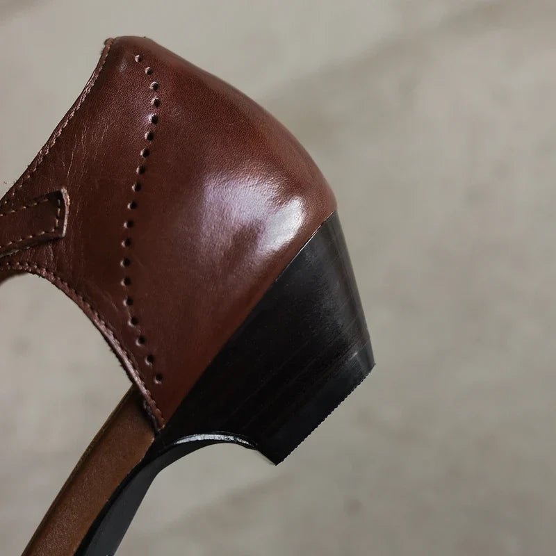 cowhide elastic carved hole toe cap high-end temperament Mueller Shoes