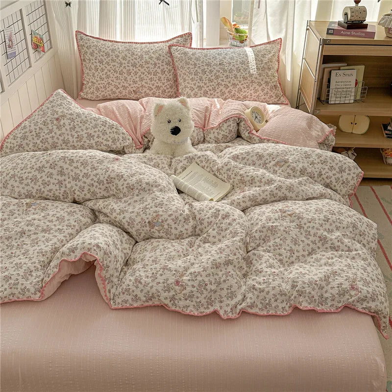3/4Pcs Skin-friendly Soft Pleated Yarn Bedding Set