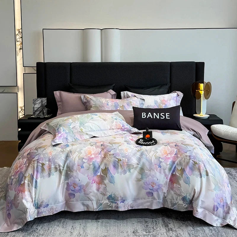 Luxury 1000TC Egyptian Cotton Flowers Prints Oil Painting Style Bedding Set