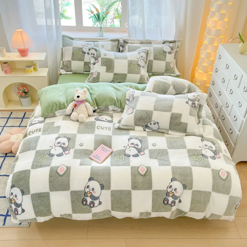 Cute Cartoon Velvet Bedding Set