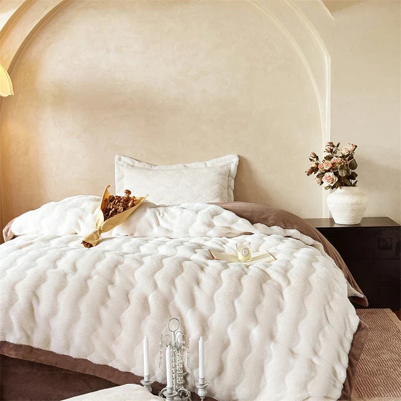 Princess Style Faux Fur Short Plush Velvet Warm Thickened  Winter Bedding Set