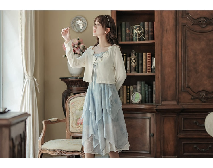 Blue Rose Layered Cottagecore Dress