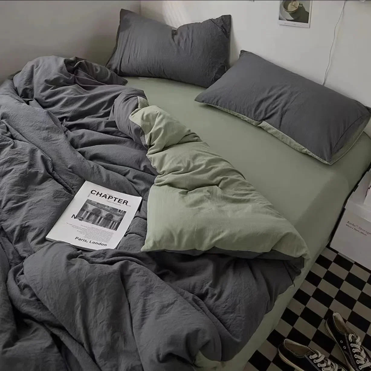 Solid Color Duvet Cover Set with Flat Sheet, Pillowcases, Single, Double, Queen Size Bed Linen, Blue, Boys, Girls, Home Bedding