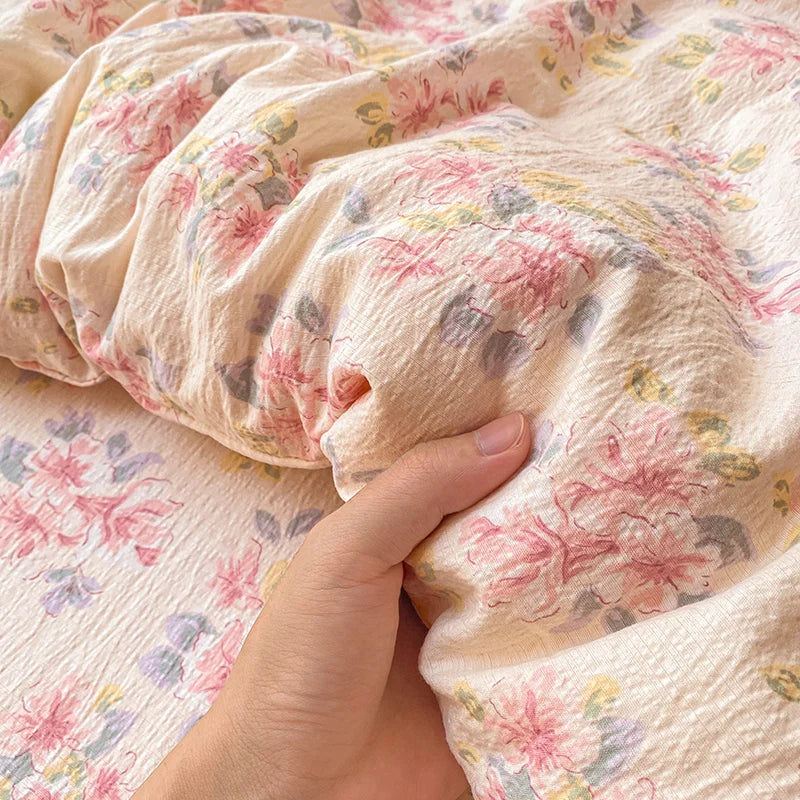 3pc Pink Flower Printed Duvet Cover Sets Floral Style High Quality Soft Bedding Queen Size Duvets Cover with Pillowcase